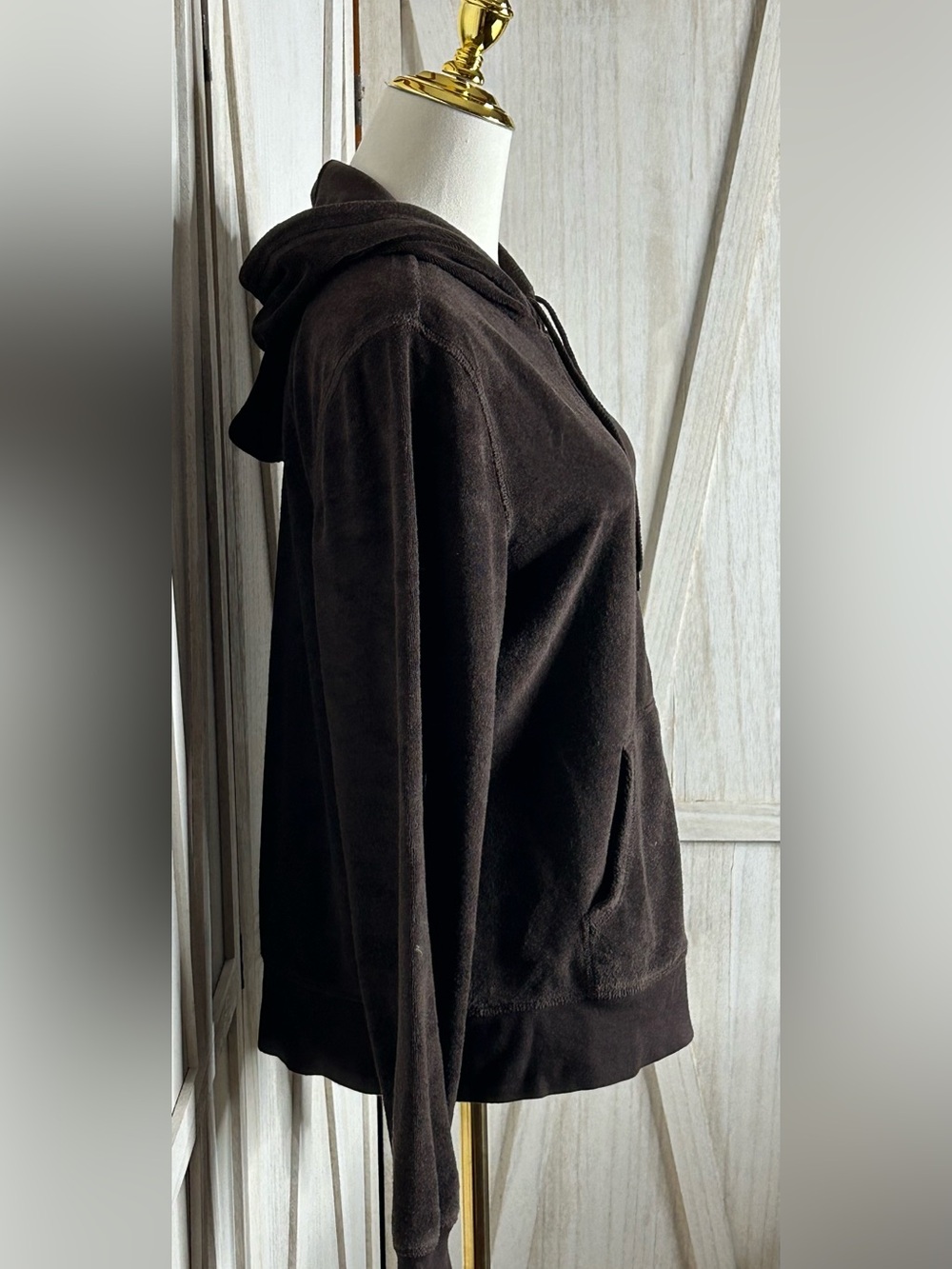 Tommy Hilfiger Chocolate Brown Y2K Velour Zip-Up Hoodie Jacket Sz L Athleisure - Picture 4 of 8